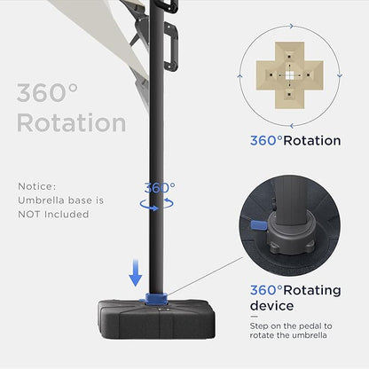 10x10 FT Cantilever Patio Umbrella with Led Lights Double Top Outdoor Square Heavy Duty Offset Umbrellas 360°Rotation Free-motion Track Tilt Windproof for Pool Deck Garden, Beige