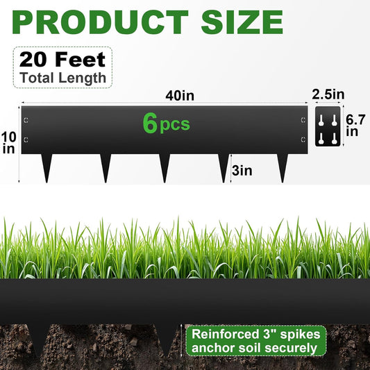 Steel Landscape Edging 6-Pack, 10" H X 40" L Bendable Metal Edging for Landscaping, No-Dig Metal Landscaping Edging for Yard, Lawn Edge, Pathway & Flower Beds (20Ft Total)