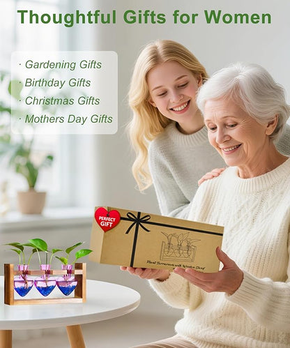 Nacome Plant Terrarium Propagation Stations: Birthday Gifts for Plant Lovers Women Mom Wife - Wooden Stand Tabletop Planter 3 Bulb Glass Vase Heart Shaped for Hydroponics Indoor Home(Purple)