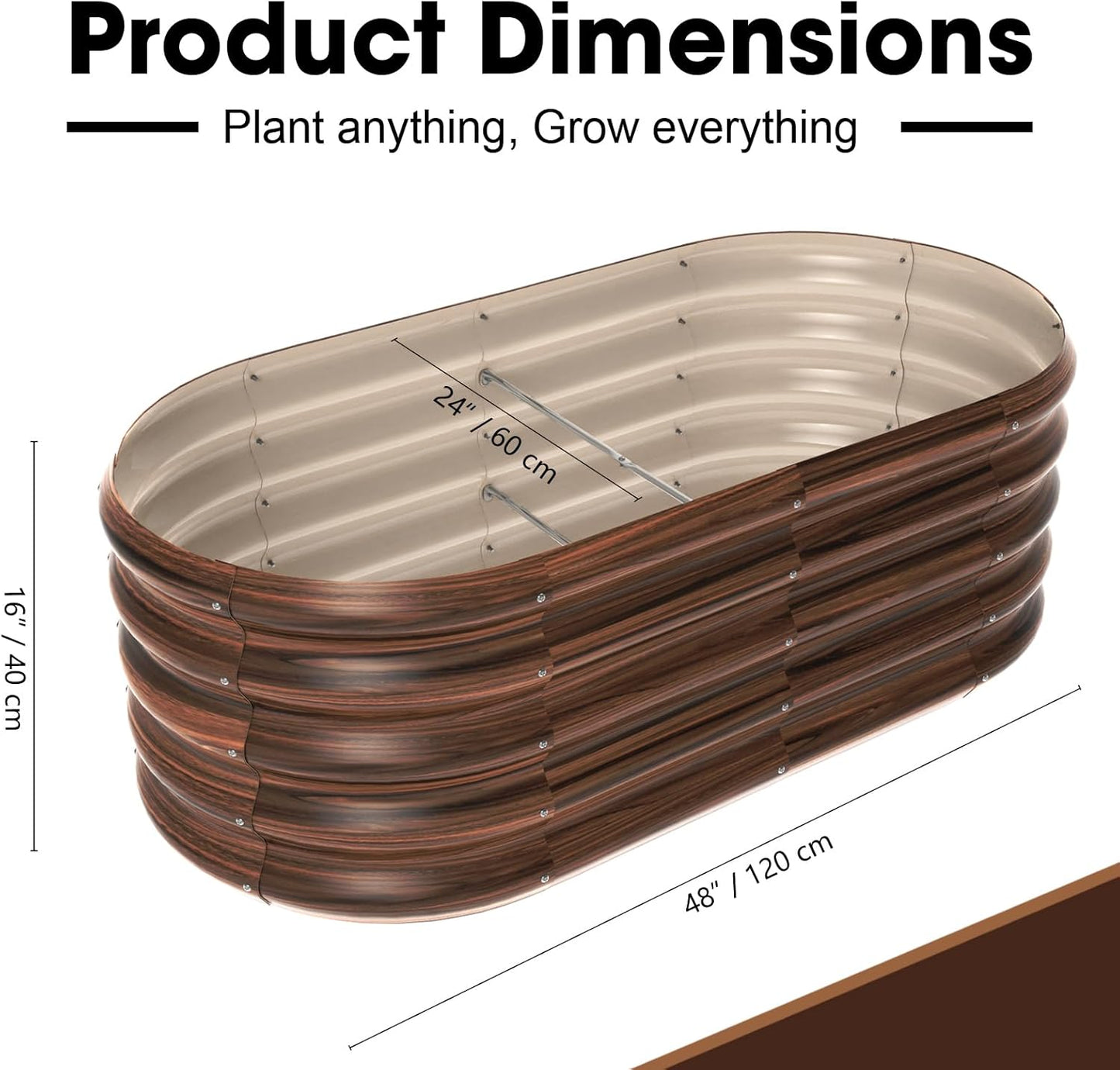 4x2ft Oval Galvanized Raised Garden Bed Kits 16" Tall Outdoor Large Metal Modular Planter Box 9-in-1 Raised Beds for Gardening,Vegetables,Fruits,Flowers & Herbs (Brown)
