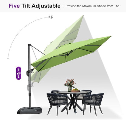PURPLE LEAF 9 Feet Patio Umbrella Outdoor Cantilever Square Umbrella Aluminum Offset Umbrella with 360-degree Rotation for Garden Deck Pool Patio Apple Green