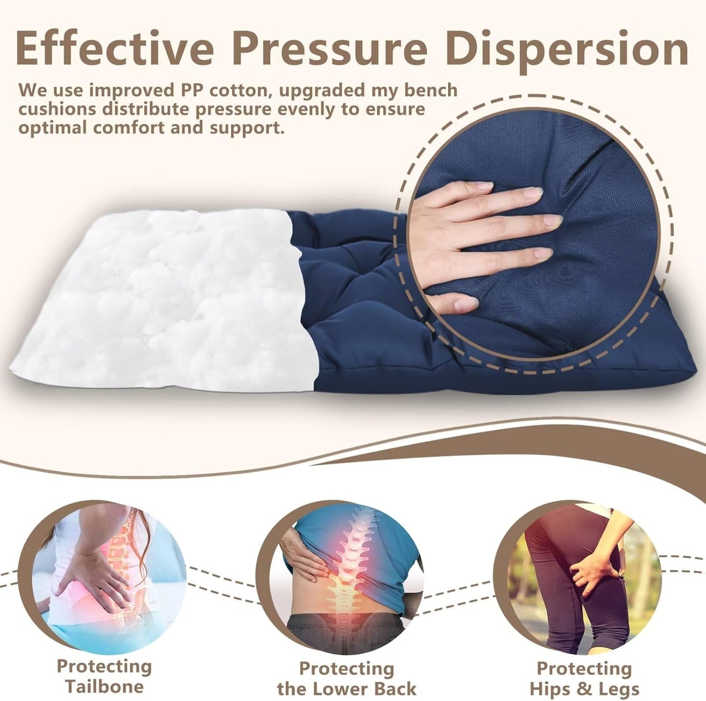 Waterproof Indoor/Outdoor Garden Bench Seat Cushions，Thicken Patio Bench Soft Rocking Chairs Pad Lounger Seat for Wicker Loveseat Settee（39.3x19.6x3.9 inch，Navy）