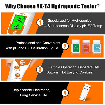 pH Meter for Hydroponics PPM EC Meter for Plant Nutrients Simultaneous Measurement of pH Conductivity TDS Temperature for Reservoir Tank Water DWC Aeroponic Garden Indoor Outdoor Growing