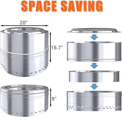 20'' Smokeless Firepit,304 Stainless Steel Outdoor fire Pit,Smokeless Fire Pits for Outside with Carry Bag for Camping Backyard, Fire Pit Wood Burning Stove