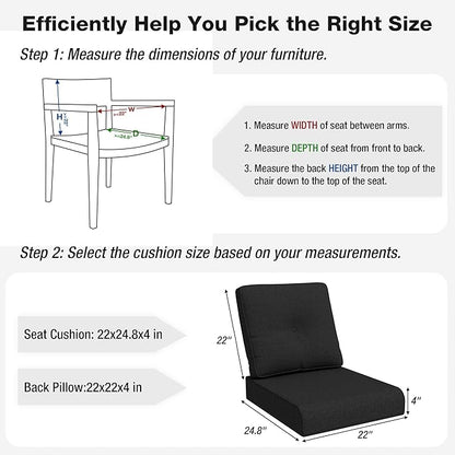 Joyside Outdoor Chair Cushions Set, 22x25/22x24 Inch Patio Furniture Deep Seat Cushions, Water Resistant & Thick Cushion, Outdoor Replacement Cushions for Seat and Sofa (Black, 1 Set)