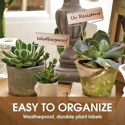 25PCS Copper Metal Plant Tags Plant Labels with 50Pcs Labels, Rainproof PET Film & 2 Permanent Pen, 6.1 inch Weatherproof Banner Garden Markers, Marking Protection Seedling Signs Nursery Tags