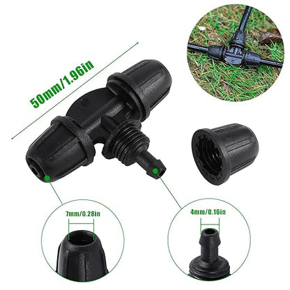 Drip Irrigation Emitters Sprayers for 1/4" Tubing, Adjustable 360 Degree Water Flow Sprayer on 5.5" Arrow Stake,with 1/4" Locked Tee for Watering System(30Pcs Sprayers and 30Pcs Tee)