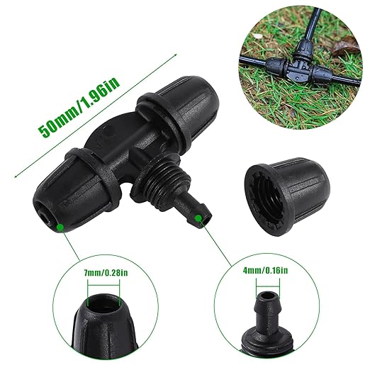 Drip Irrigation Emitters Sprayers for 1/4" Tubing, Adjustable 360 Degree Water Flow Sprayer on 5.5" Arrow Stake,with 1/4" Locked Tee for Watering System(10Pcs Sprayers and 10Pcs Tee)