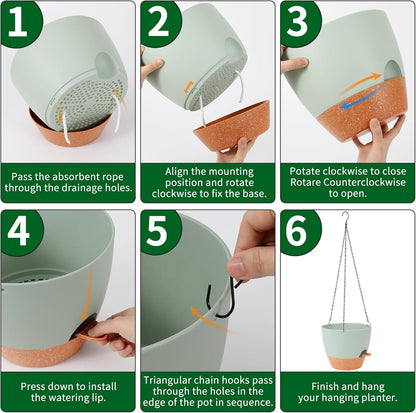 GARDIFE Hanging Planter, 10 inch Hanging planters for Indoor. Outdoor Plants, Self Watering Plant Pot, 2 Pack Large self Watering Hanging Planter, Green