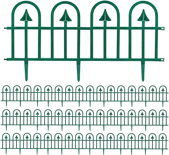 Sunnyglade 12 Pack Garden Edging Decorative Border Recycled Plastic Landscape Garden Fence Flexible No-Dig Spikes Ornamental Wrought Iron Style Decorative Border,Dark Green