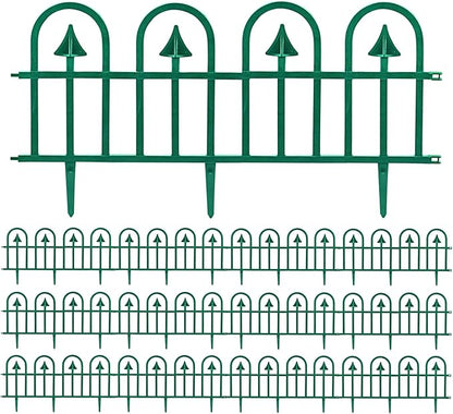 Sunnyglade 12 Pack Garden Edging Decorative Border Recycled Plastic Landscape Garden Fence Flexible No-Dig Spikes Ornamental Wrought Iron Style Decorative Border,Dark Green