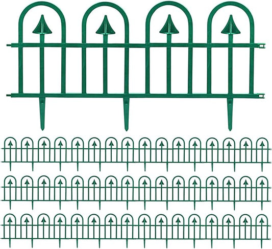 Sunnyglade 12 Pack Garden Edging Decorative Border Recycled Plastic Landscape Garden Fence Flexible No-Dig Spikes Ornamental Wrought Iron Style Decorative Border,Dark Green