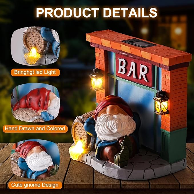 WINTS Garden Gnomes Solar Lights,Solar Gnomes Outdoor,Funny Garden Gnomes Decoration for Lawn,Balcony,Yard,Patio Gnome for Mom,Men