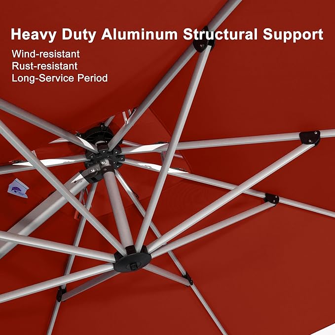 PURPLE LEAF 12 Feet Double Top Deluxe Square Patio Umbrella Offset Hanging Umbrella Cantilever Outdoor Market Garden Umbrella, Brick Red