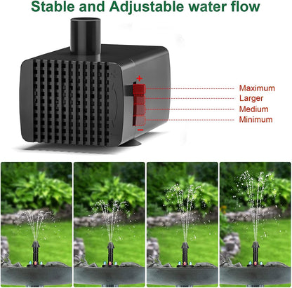24-Hours Working Bird Bath Fountains Electric, Adjustable Quiet Water Fountain Pump with LED Lights for Garden,Small Fish Tank, Pond,Water Features - 7 Nozzles,16.4Ft Power Cord