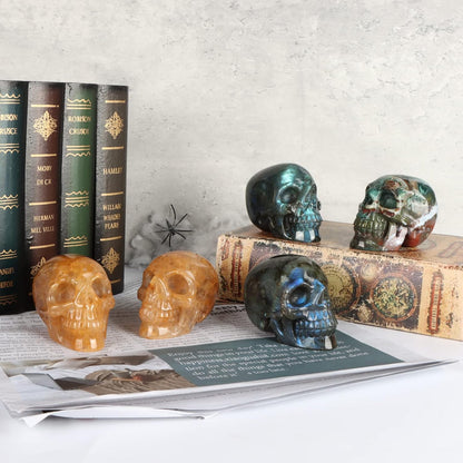 3" Labradorite Crystal Skull Figurine Decor Healing Stones Carved Luminous Stone Skull Head Statue Sculpture Ornaments