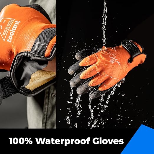 100% Waterproof Gloves for Men and Women, Winter Work Gloves for Cold Weather, Touchsreen, Thermal Insulated Freezer Gloves, With Grip, Orange, Medium