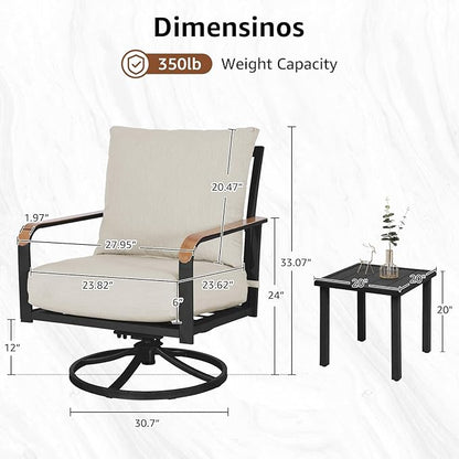 NATURAL EXPRESSIONS Outdoor Bistro Set, 3 Piece Swivel Glider Rocking Chairs Patio Conversation Furniture Set with 2 Rockers, 1 Metal Table and 6" Thick Cushions for Backyard, Porch, Balcony, 350lbs.