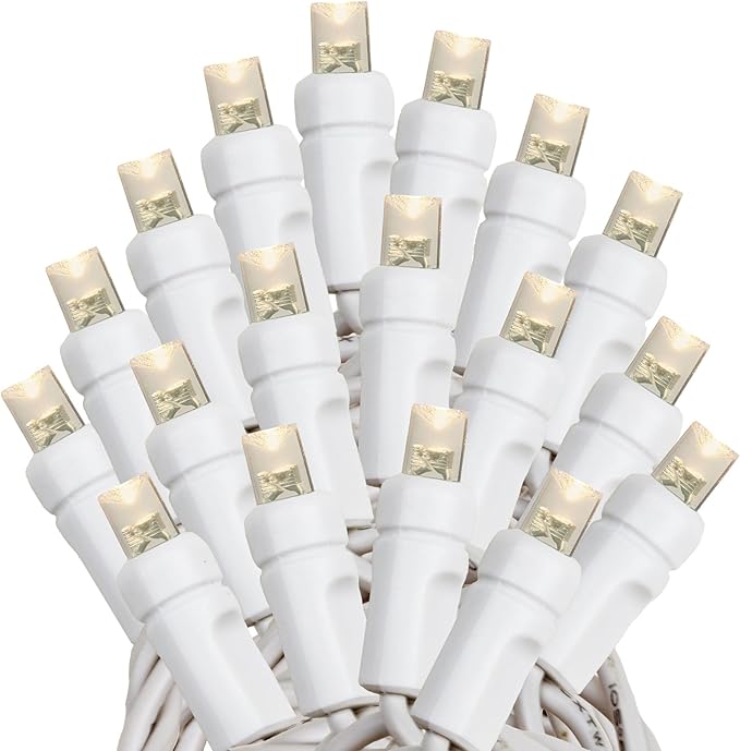 Novelty Lights 50 Light Solar Powered LED Outdoor Mini Light String, 12.5 Feet on White Wire, Warm White 5mm Bulbs, Automatic Dusk to Dawn Operation