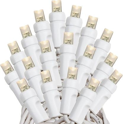 Novelty Lights 50 Light Solar Powered LED Outdoor Mini Light String, 12.5 Feet on White Wire, Warm White 5mm Bulbs, Automatic Dusk to Dawn Operation