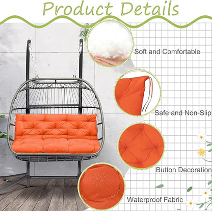 Swing Replacement Cushions with Backrest, 2 or 3 Seater Waterproof Non-Slip Overstuffed Swing Pad, Indoor/Outdoor Bench Cushion for Porch Chair Garden Furniture (Orange, 40 * 71 in)