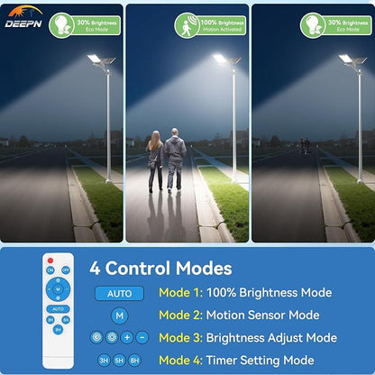 Deepn Solar Lights Outdoor, Solar Street Lights Outdoor 10000W with Motion Sensor IP67 Waterproof Parking Lot Light Commmercial Grade 7000K Brightest LED Security Flood Light for Street, Yard, SZ3000