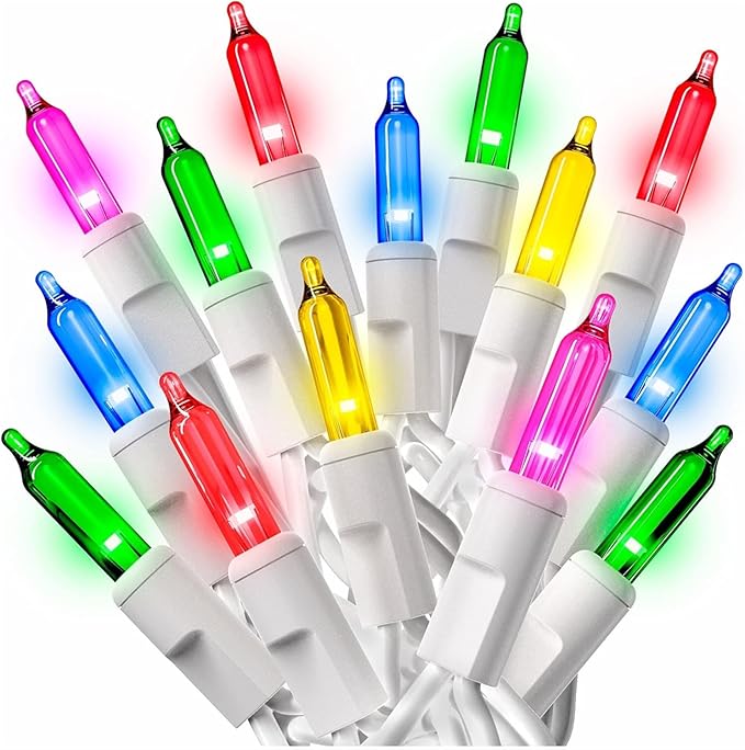 PREXTEX 200 Ct. Multi-Color Christmas Tree Lights with White Wire - 40 Ft Holiday String Lights for Indoor and Outdoor Use - Multicolor Twinkle Christmas Tree Decoration with End-to-End Connectors