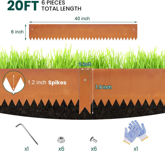 Corten Steel Landscape Edging Steel Landscaping Edging Metal Garden Edging Lawn Edge Border Rust Patina 40 Inch Strips 6 Inch Depth Hammer-in for Outdoor Yard Lawn Flower Plant 6 pcs