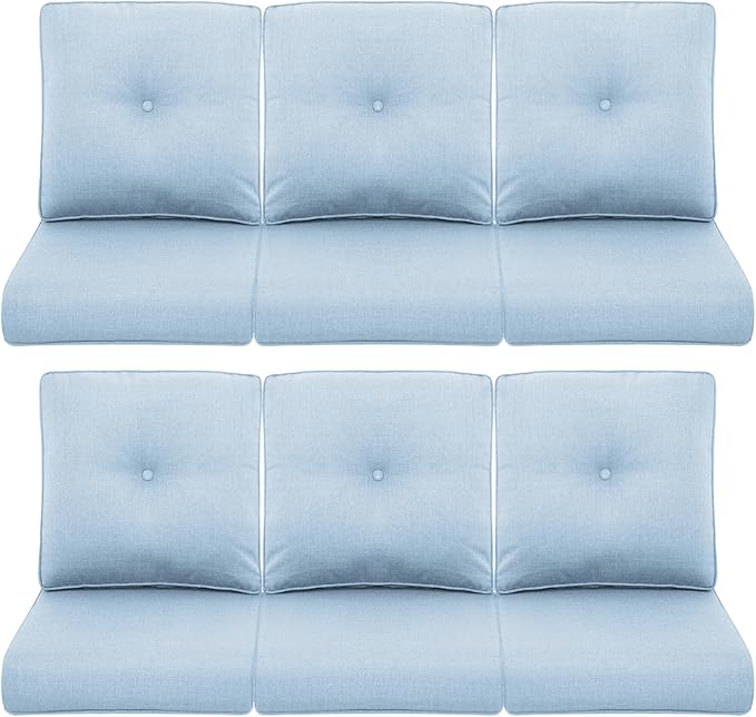 Patio Chair Cushions 6 Packs - Outside High Back Thick Cushion 22x24 for Outdoor Glider Rocking Chairs Loveseat 3-Seater Couch Sofa – Baby Blue/Buckle