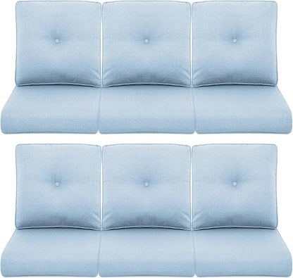Patio Chair Cushions 6 Packs - Outside High Back Thick Cushion 22x24 for Outdoor Glider Rocking Chairs Loveseat 3-Seater Couch Sofa – Baby Blue/Buckle