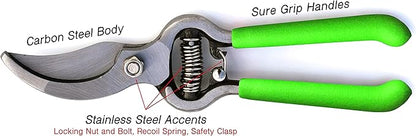 GARDEN GURU Classic Bypass Pruning Shears Clippers – Heavy Duty Forged Steel Garden Pruners – Safety Lock – Non Slip Comfort Grips – Cuts up to 1” Diameter – Professional Bypass Pruners for Gardening