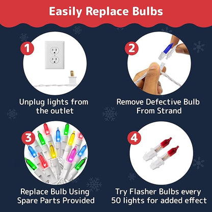 PREXTEX 200 Ct. Multi-Color Christmas Tree Lights with White Wire - 40 Ft Holiday String Lights for Indoor and Outdoor Use - Multicolor Twinkle Christmas Tree Decoration with End-to-End Connectors