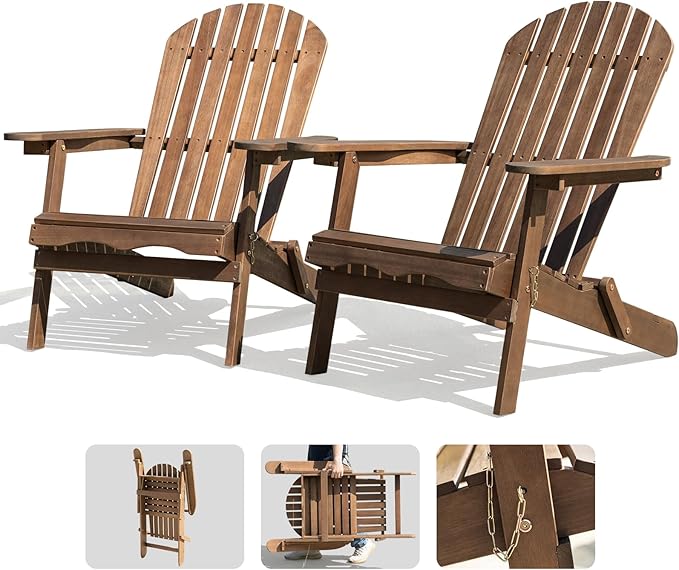 IDZO Outdoor Adirondack Chair Set of 2, Pre-Assembled Backrest, Furniture Set, Outdoor Furniture for Garden, Porch, Deck, Firepit