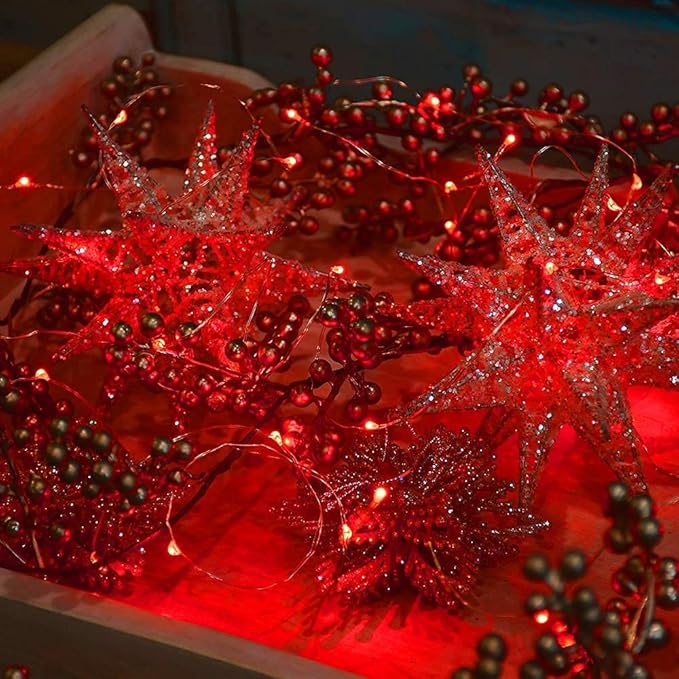 2 Pack Solar Powered Fairy String Lights Outdoor Waterproof 8 Modes Twinkle Christmas Decorations Lights, Each 33ft-100LED, 40ft-120LED, 66ft-200LED, 80ft-240LED, (Red, 66)