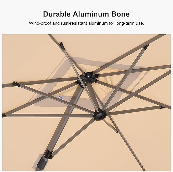 PURPLE LEAF 11.5' X 8' Left-right Tilting Patio Umbrella Outdoor Swivel Cantilever Umbrella Aluminum Offset Umbrella with Champagne Frame and 360-degree Rotation for Garden Deck Pool, Beige