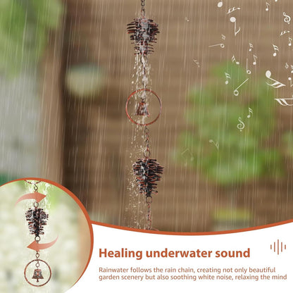 3.5 Feet Pinecone Shaped Rain Chain Metal Rain Chain Gutter Rain Chain Downpipe Outdoor Rain Catcher Decorate Pine Cones and Bells Rain Chain for Indoor Outdoor Decoration