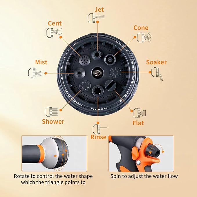 Garden Hose Nozzle 2 Pack - 8 Adjustable Spray Patterns, Heavy Duty Water Hose Sprayer for Car Washing, Plant Watering, Pet Bathing & Outdoor Cleaning