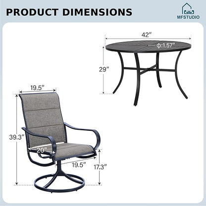 MFSTUDIO Outdoor Dining Set for 4，Round Patio Table and Chairs with Umbrella Hole, 5 Piece Patio Dining Set for Deck, Backyard, Poolside & Garden