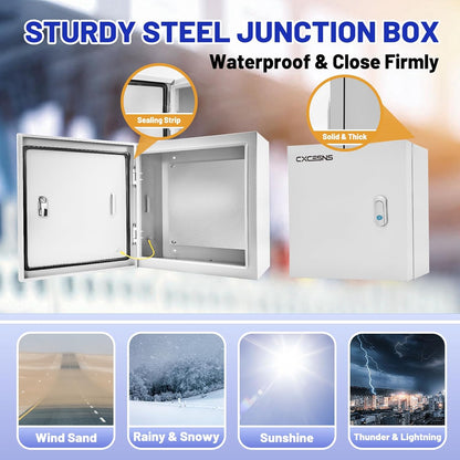 Outdoor Electrical Box 20 x 20 x 6''D NEMA 4X Enclosure Steel Box, Waterproof & Dustproof Outdoor/Indoor Lockable Electrical Junction Box, with Mounting Plate