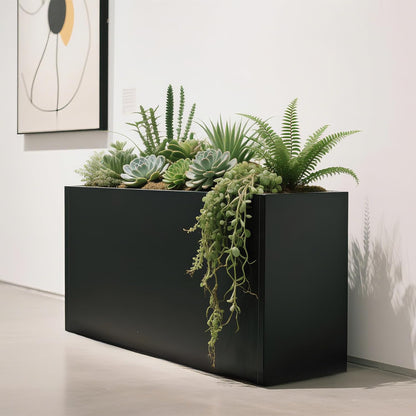 GSK Black Metal Planter Versatile Box with Drainage Holes Galvanized Painted Iron Flower Boxes for Indoor Outdoor Use Ideal Patio Balcony Garden Elevated Plant Bed