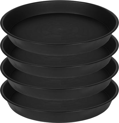 4 Pack of 14 inch Plant Saucer, Heavy Duty Plant Saucer 14 inch Round, Plastic Plant Water Tray for Pots, Plant Saucers for Indoors, Bird Bath Bowls, Pot Trays for Planter 12"/13"/14" (Black)