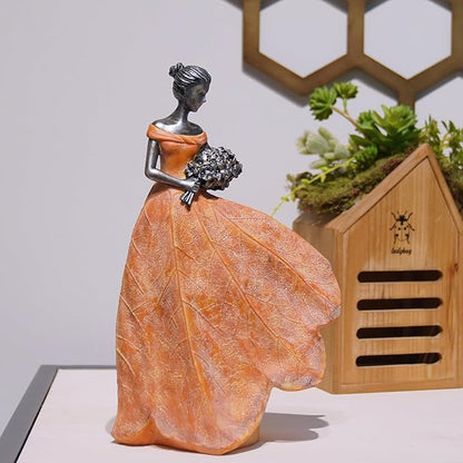 Guichifun Fairy Statue Collection Home Decoration - Orange Leaf Angel Girls Resin Fall Thanksgiving Decor for Outside or Inside Rustic Garden Outdoor Yard Figurines Gift 7.5 x 4.5 x 11.5 Inch