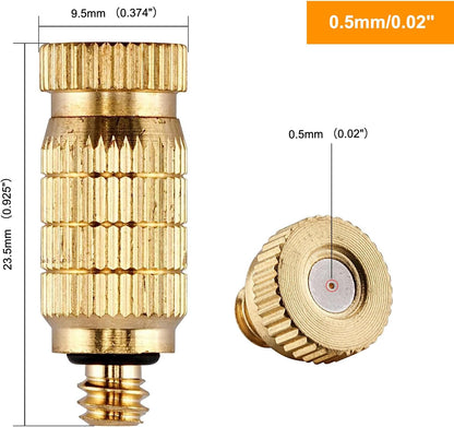 20pcs High Pressure Atomizer Nozzle Brass Misting Nozzles for Outdoor Cooling System, Landscaping, Greenhouse Irrigation, Air Humidification, Anti-Drip Fogging Spray Head(0.02"/0.5mm)