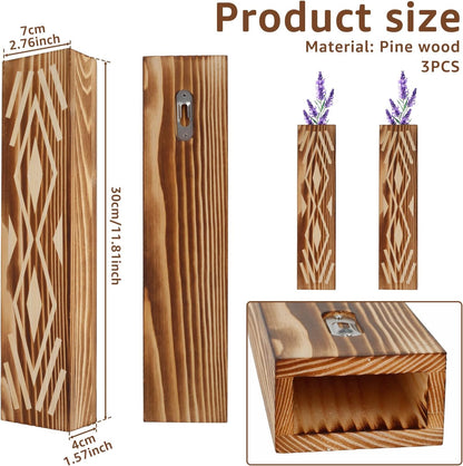 3PCS Wood Wall Planter for Indoor Plants, Wall Planter Vase, Stylish Wood Hanging Vase, Decorative Wood Wall Pocket Vase, Rectangular Hanging Planter for Living Room Bedroom Office(Brown)