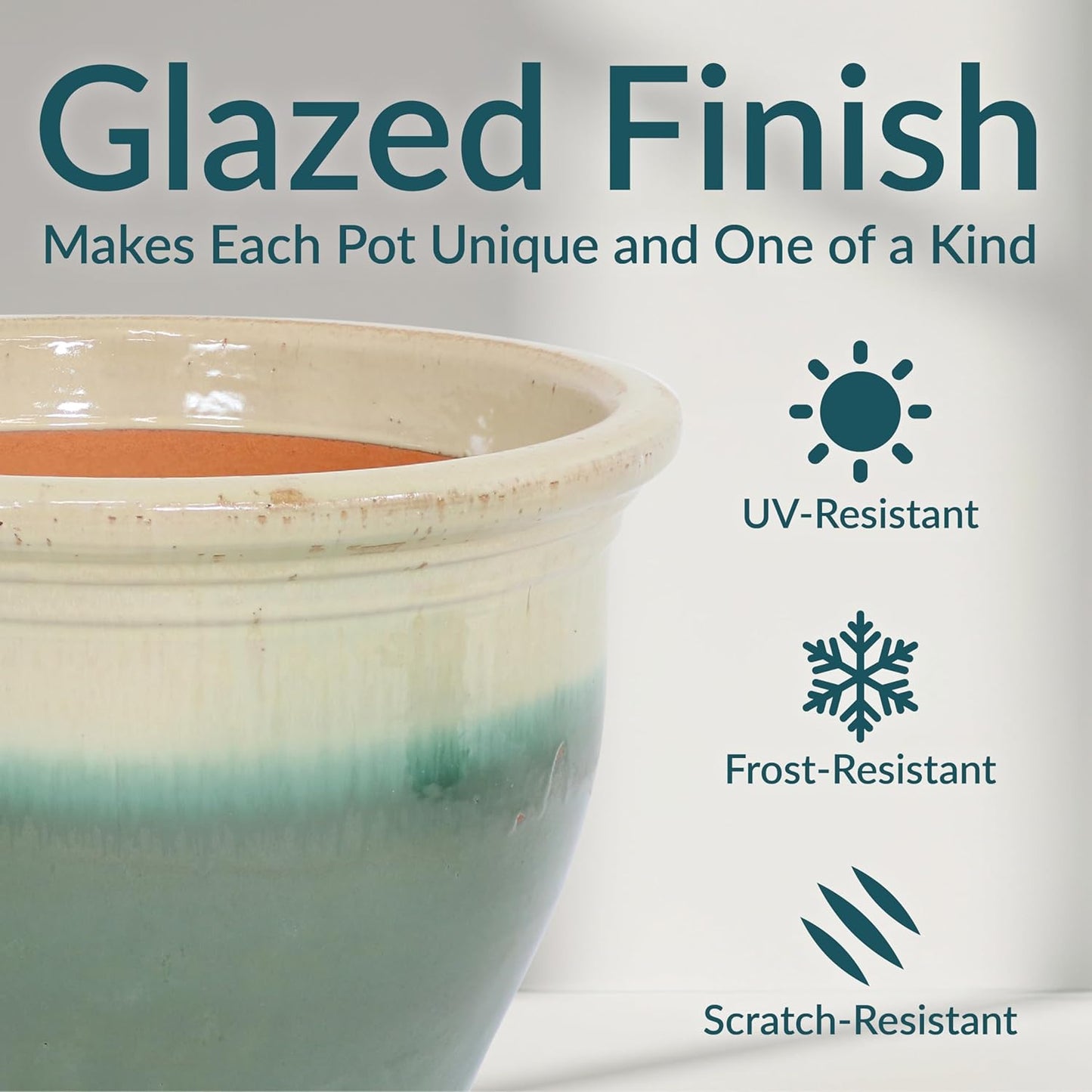 Sunnydaze Studio Large Ceramic Plant Pot - Round Outdoor Glazed Ceramic Planter Pot with Drainage - Gray - 18.5"