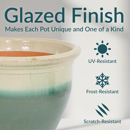 Sunnydaze Studio Large Ceramic Plant Pot - Round Outdoor Glazed Ceramic Planter Pot with Drainage - Gray - 18.5"