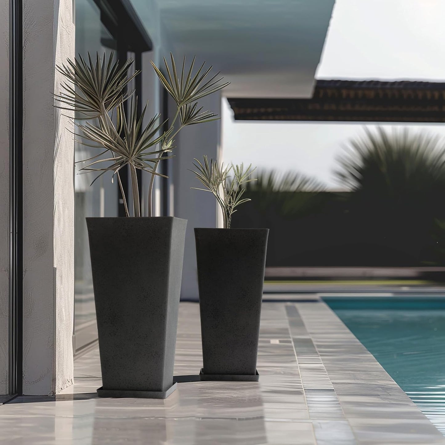 LA JOLIE MUSE 30 Inch Tall Planters for Outdoor Plants, 2 Sets Concrete Grey, Tall Outdoor Planters, Modern Square Outdoor Planters, Tall Large Planters for Front Door, Patio and Deck