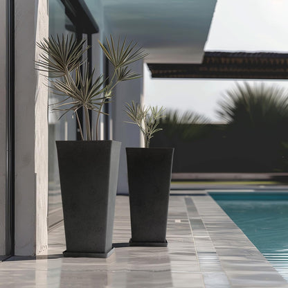 LA JOLIE MUSE 30 Inch Tall Planters for Outdoor Plants, 2 Sets Concrete Grey, Tall Outdoor Planters, Modern Square Outdoor Planters, Tall Large Planters for Front Door, Patio and Deck