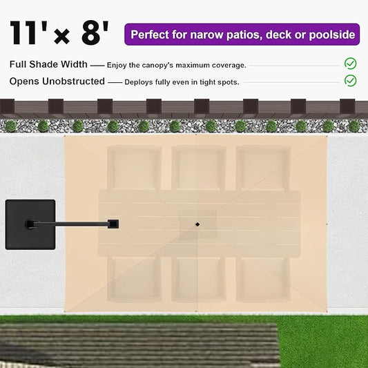 PURPLE LEAF 11' X 8' Left-right Tilting Patio Umbrella Outdoor Cantilever Swivel Rectangle Umbrella with Tilt Aluminum Offset Umbrella with 360-degree Rotation for Garden Deck Pool Patio Beige