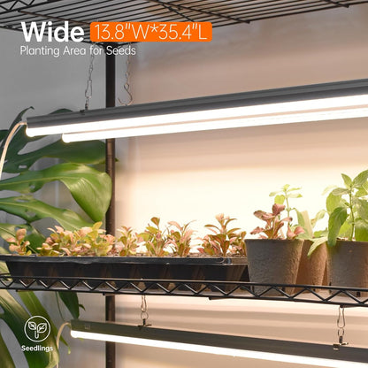 Plant Shelf with Grow Light with Timer, Tall Plant Stand with Adjustable Rack and Wheels, 6 Pack T5 3FT Full Spectrum Grow Lights for Indoor Plants, Seed Starting, Seed Tray, 35.4"x13.8"x70.8"